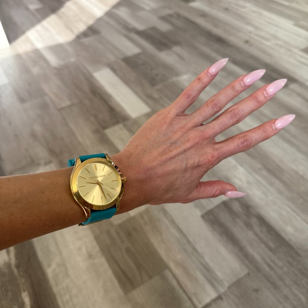 Michael Kors Women's Slim Line Gold w/Turquoise Silicone Strap
